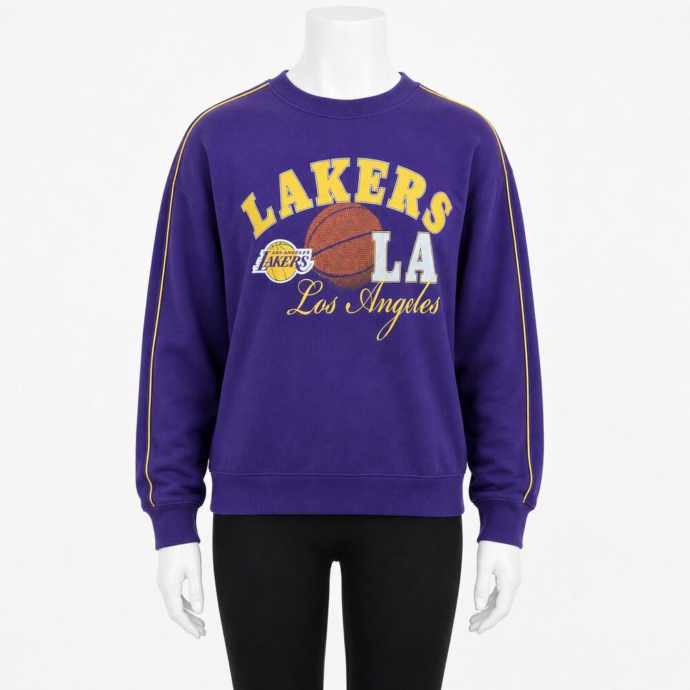 Los Angeles Lakers NBA Sweatshirt Purple Size L Crewneck Pullover Yellow Trim